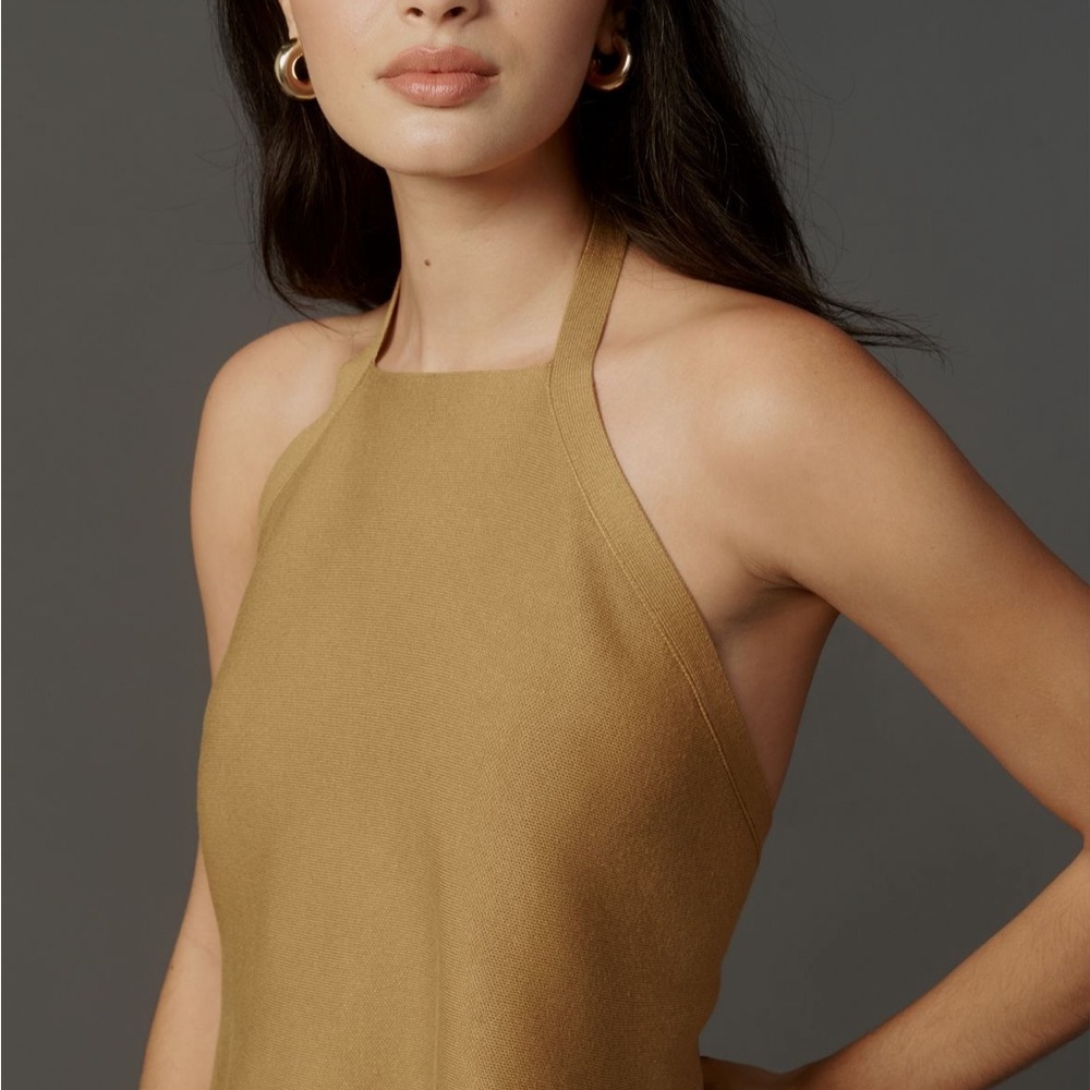 Anthropologie halter open back sweater tank honey color XS